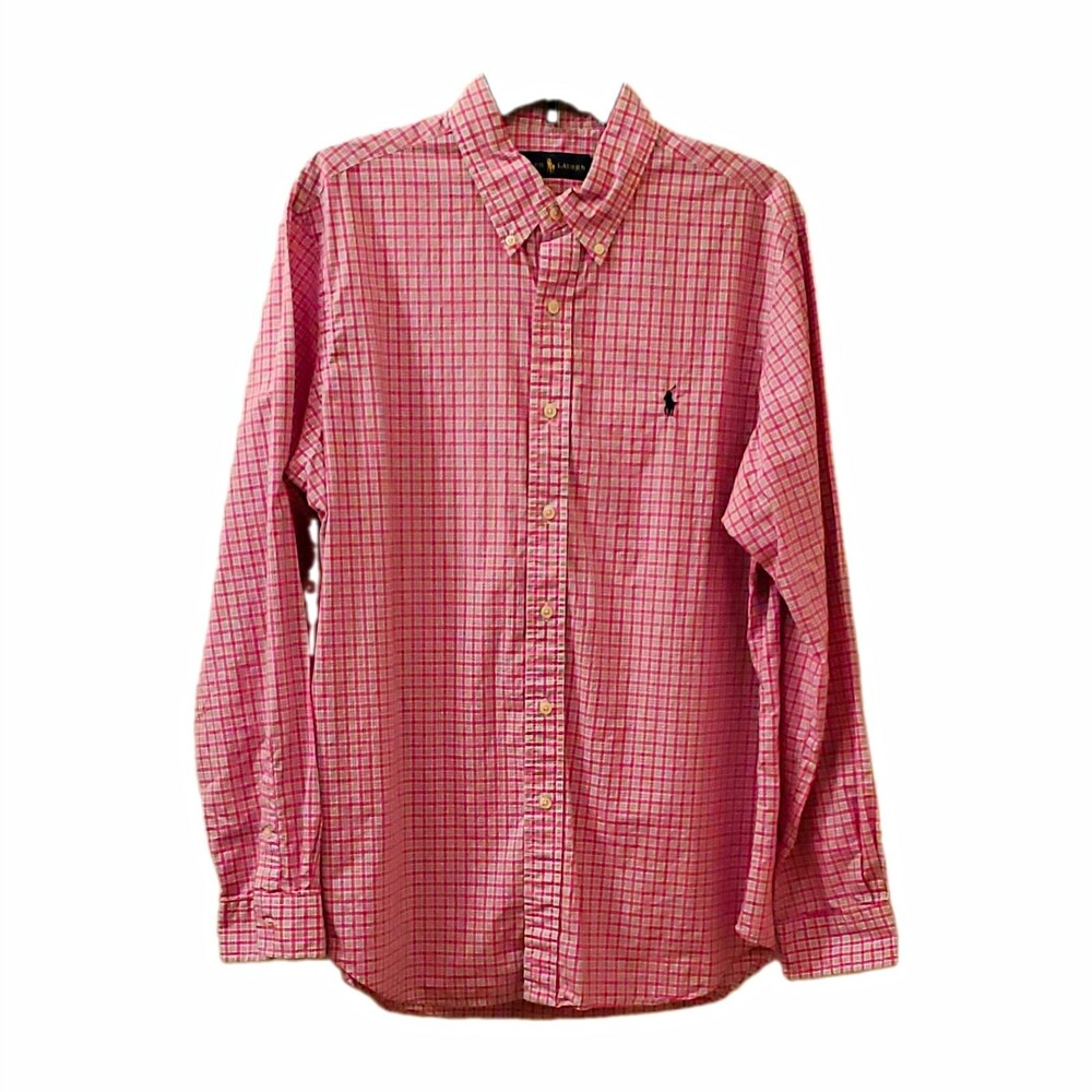 Ralph Lauren Men's L Pink/White Check Woven Button-Down Long Sleeve Shirt